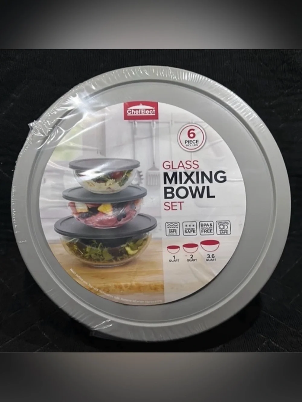 Chef Elect 6 Piece Glass Mixing Bowl Set~New!